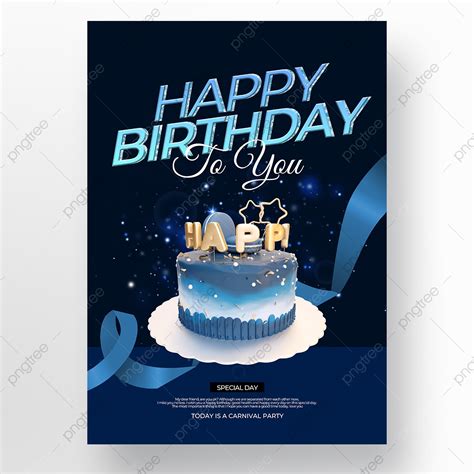 Blue Cake Element Happy Birthday Template Design Template Download on ...