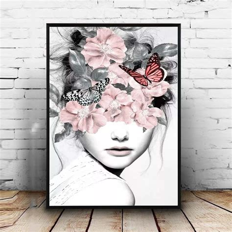 Aliexpress.com : Buy Pink Flower Girl Portrait Poster Nordic Canvas ...