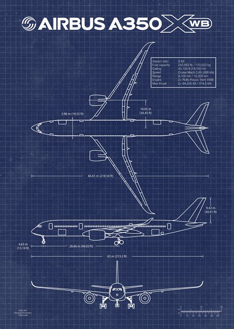 Airbus A350 XWB Poster Design Blueprint Wall Art Dimension - Etsy Australia