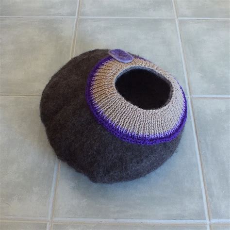 Pet furniture - cat or small dog bed - felted and knitted natural wool Made to order by ...