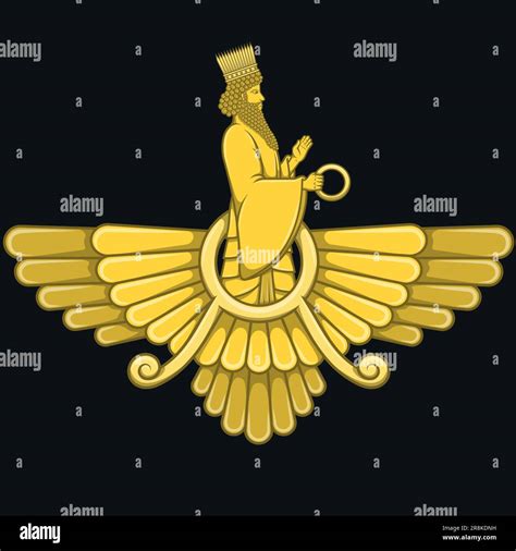 Vector design of Faravahar symbol, Symbol side of Zoroastrianism where it shows Ahura Mazda ...