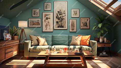 Premium AI Image | retro living room HD wallpaper photographic image