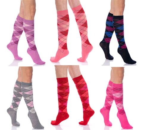 Argyle Knee High Socks for Women Colorful 6 PAIRS Over the Calf Socks - Walmart.com