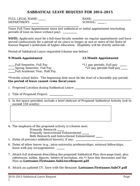 Sabbatical Leave Request Doc Template | pdfFiller