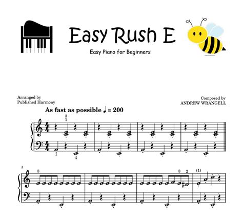 Easy Rush E Grade 1 2 Piano Sheet Music Score Self - Etsy