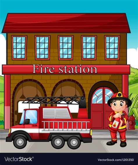 a fireman with a fire truck in a fire station. Download a Free Preview or High Quality Adobe ...