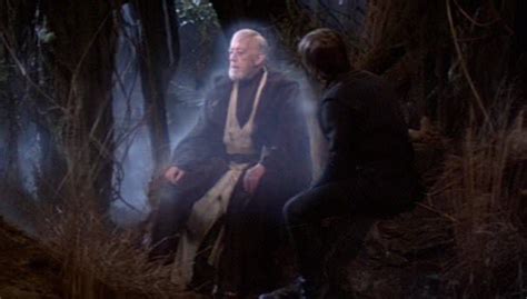 In Star Wars: Return of the Jedi, ghost Obi Wan sits down on a log ...