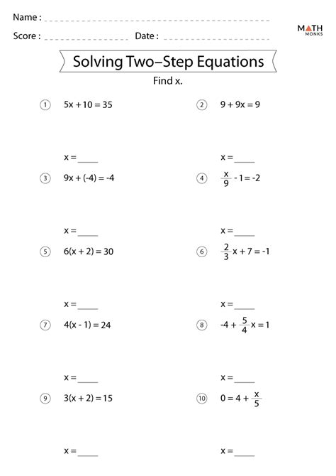 Two Step Equations Worksheets - Math Monks