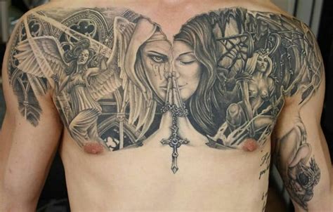 Good and evil tattoo | Cool chest tattoos, Chest piece tattoos, Sleeve tattoos