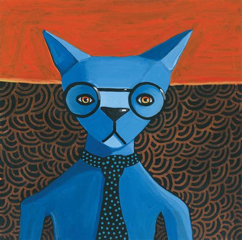 Funky Blue Cat Painting by Mike Lawrence