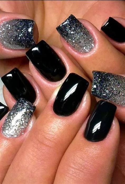 # Black & Silver Nail Art | Silver nail designs, Black nails with ...