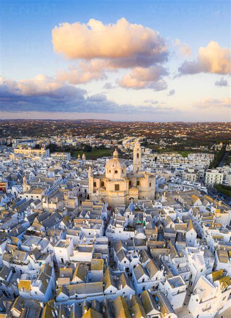 Aerial view of Locorotondo village at sunset, Locorotondo, Apulia, Italy, Europe - RHPLF14618 ...