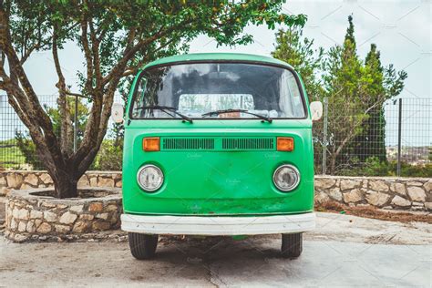 Green vintage bus | Transportation Stock Photos ~ Creative Market