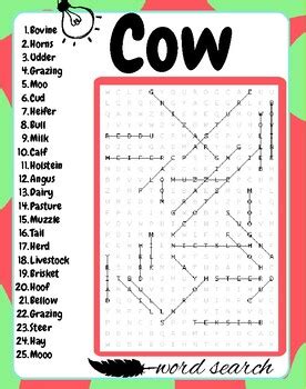 Cow Word Search Puzzle , Cow Word Search Activities by Ily For The ...