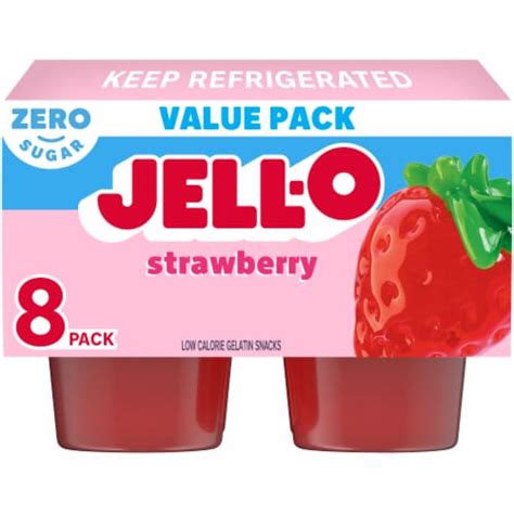 Jell-O Strawberry Sugar Free Jello Cups Gelatin Snack Value Pack, 8 ct - Ralphs