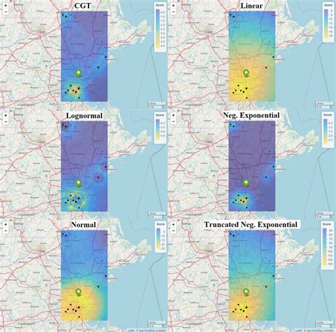 Geographic profiles generated using the distance decay functions in the... | Download Scientific ...