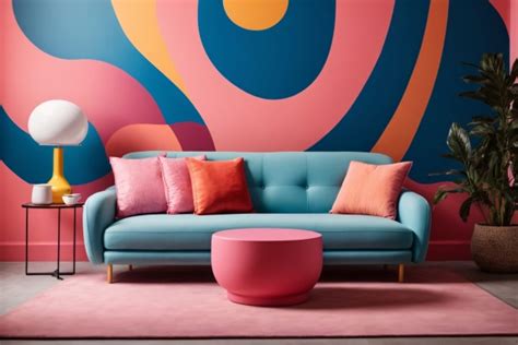 Blue Sofa And Round Pink Table Free Stock Photo - Public Domain Pictures