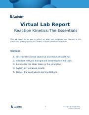 Labster Reaction Kinetics Lab Report.docx - Virtual Lab Report Reaction Kinetics:The Essentials ...