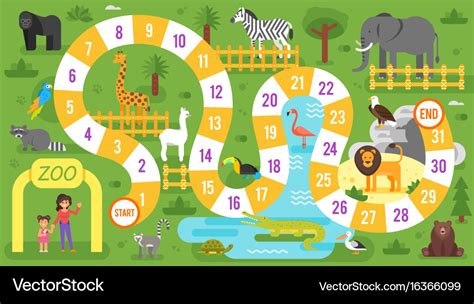 Kids zoo animals board game template Royalty Free Vector