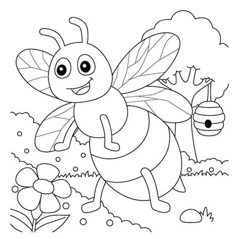 Premium Vector | Bee Coloring Page for Kids