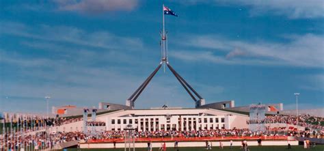 Crowds attend the official opening of the new Parliament House building ...