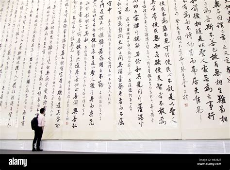 A visitor looks at the world¯s largest calligraphy Tao Te Ching by Chinese calligrapher Luo ...