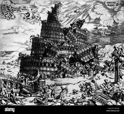 Destruction of the tower of Babylon, 1547 Stock Photo - Alamy