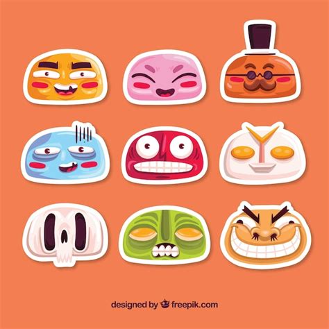 Free Vector | Lovely pack of funny faces stickers