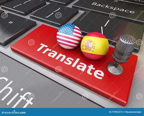 3d Translate Spanish and English on Computer Keyboard. Stock Illustration - Illustration of flag ...