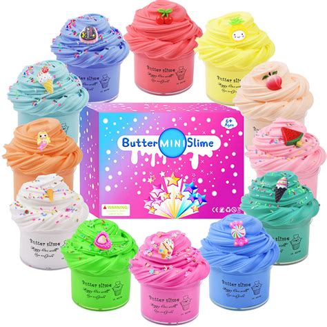 Buy Nestling 12 Pack Fluffy Butter Slime Kit,With 12 Pack Cute Mini Charms,Cute Slime Party Gift ...