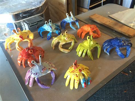 Clay Crabs made by tracing two hands - finished project | Clay projects for kids, Clay art ...