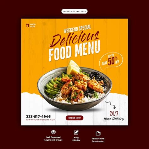 Free PSD | Food menu and restaurant social media banner template