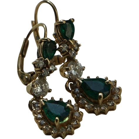 Vintage Emerald and Diamond Earrings #rubylane #vintageearrings | Emerald diamond earrings ...