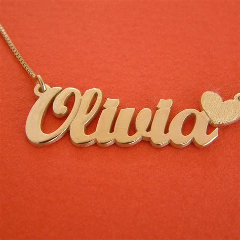 Olivia Name Necklace Gold Nameplate Necklace Heart Charm Necklace 14k Gold Name Necklace Olivia ...