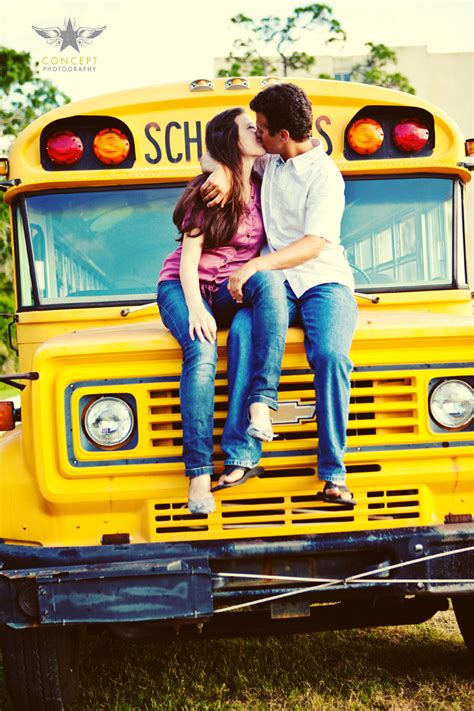 Fun School Bus Engagement Session - Concept Photography