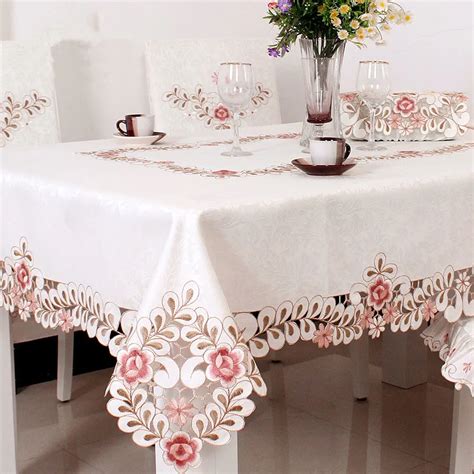 Dining Table Cloth Embroidered Hollow Out Table Cover Square Rectangular Round Elegant ...