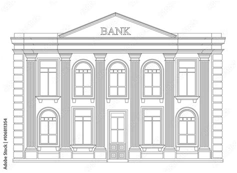 Bank building outline icon isolated. Elegant thin line style drawing design. Stock Vector ...