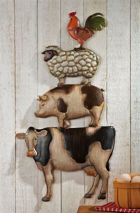 Stacked Farm Animals Country Farmhouse Metal Decor Plaque Cow Pig Sheep ...