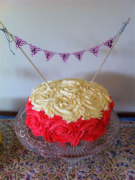 Pink and white buttercream rose cake - strawberry cake with whipped cream and sliced strawberry ...