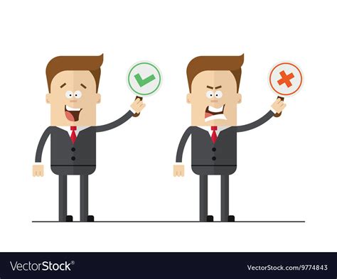 Cartoon office worker holding right and wrong Vector Image