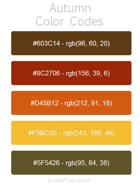 Autumn Color Palette and Scheme | Rgb color codes, Fall color palette ...