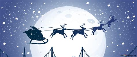 Santa flying in sleigh silhouette 8K wallpaper download