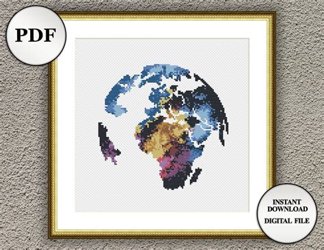 Earth Cross Stitch Pattern world map art Counted Cross Stitch | Etsy