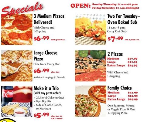 Menu at Big Cheese Pizza pizzeria, Walla Walla