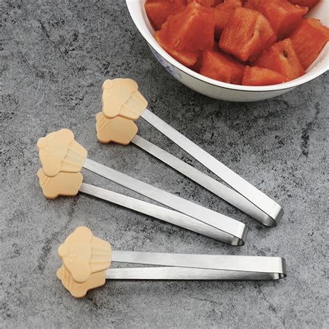 Silicone Cake Shape Mini Tongs stainless steel handle for fruit, Muffins, Pancakes, Cookies ...