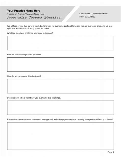 Narrative Therapy Overcoming Trauma Worksheet PDF