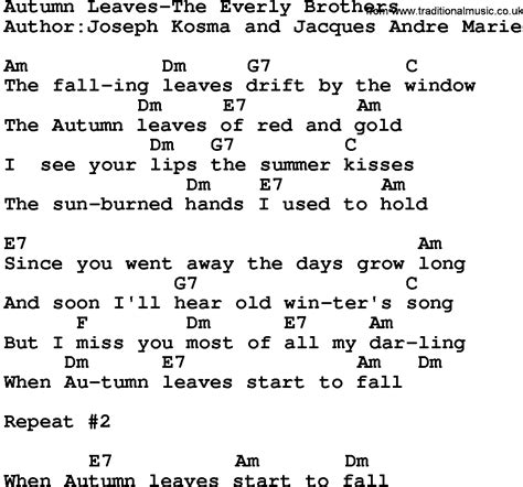 Country Music:Autumn Leaves-The Everly Brothers Lyrics and Chords | Lyrics and chords, Autumn ...