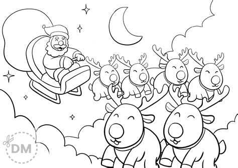 Santa Claus and Reindeer Coloring Page for Kids - diy-magazine.com