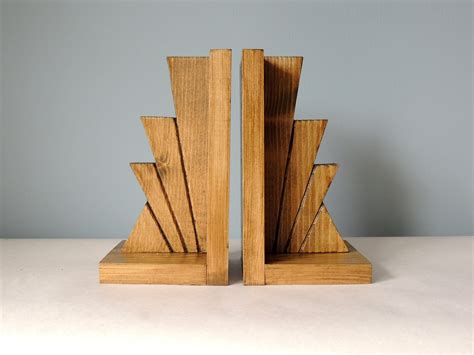 Art Deco Style Bookends Wooden Bookends Book Stopper - Etsy