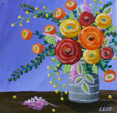 VASE OF ABSTRACT FLOWERS PAINTING SOLD. 5"X5" Canvas art, by Cathy Lees. To see the affordable ...